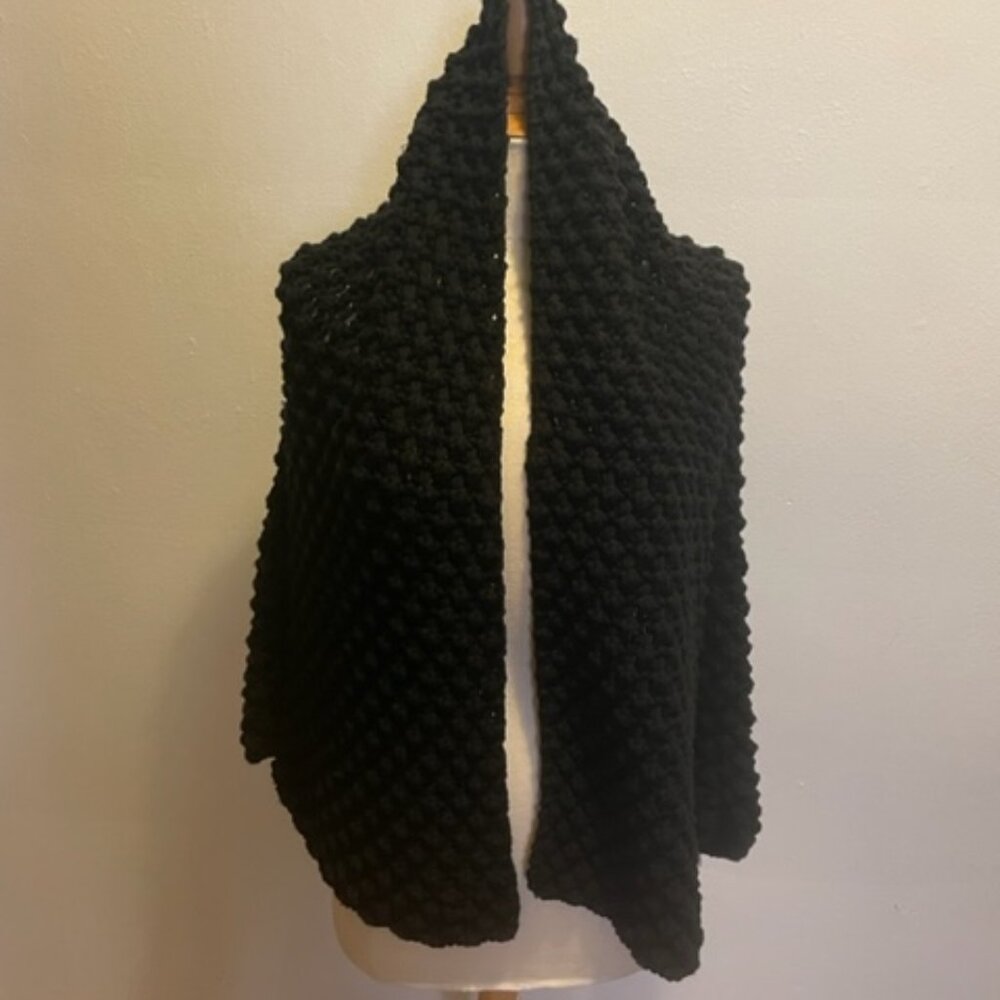 Behnaz Sarafpour popcorn handknit shrug in black wool & cotton